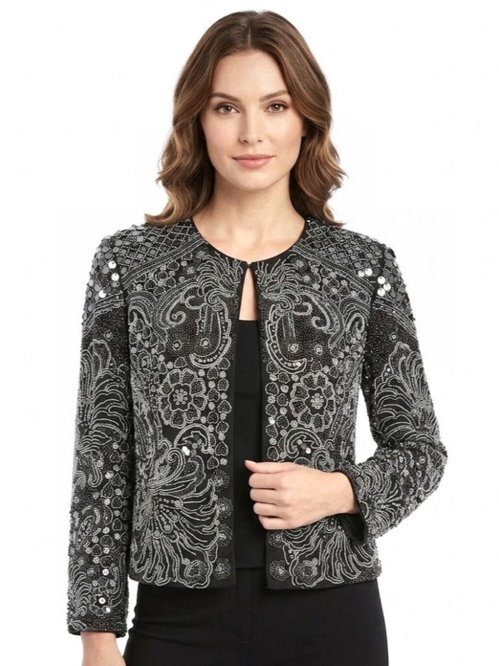 Parker Black Beaded & Sequin Jacket, Womens Size Large
